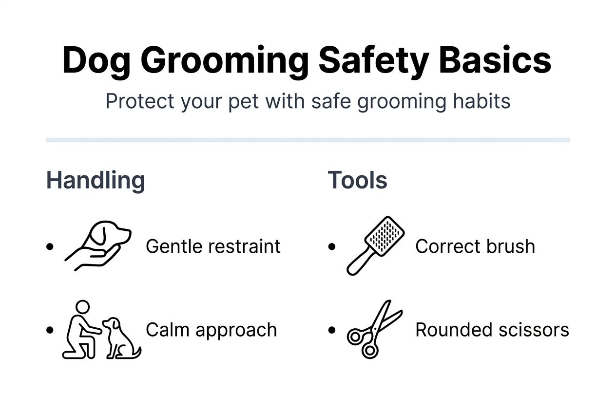 Infographic showing dog grooming safety basics