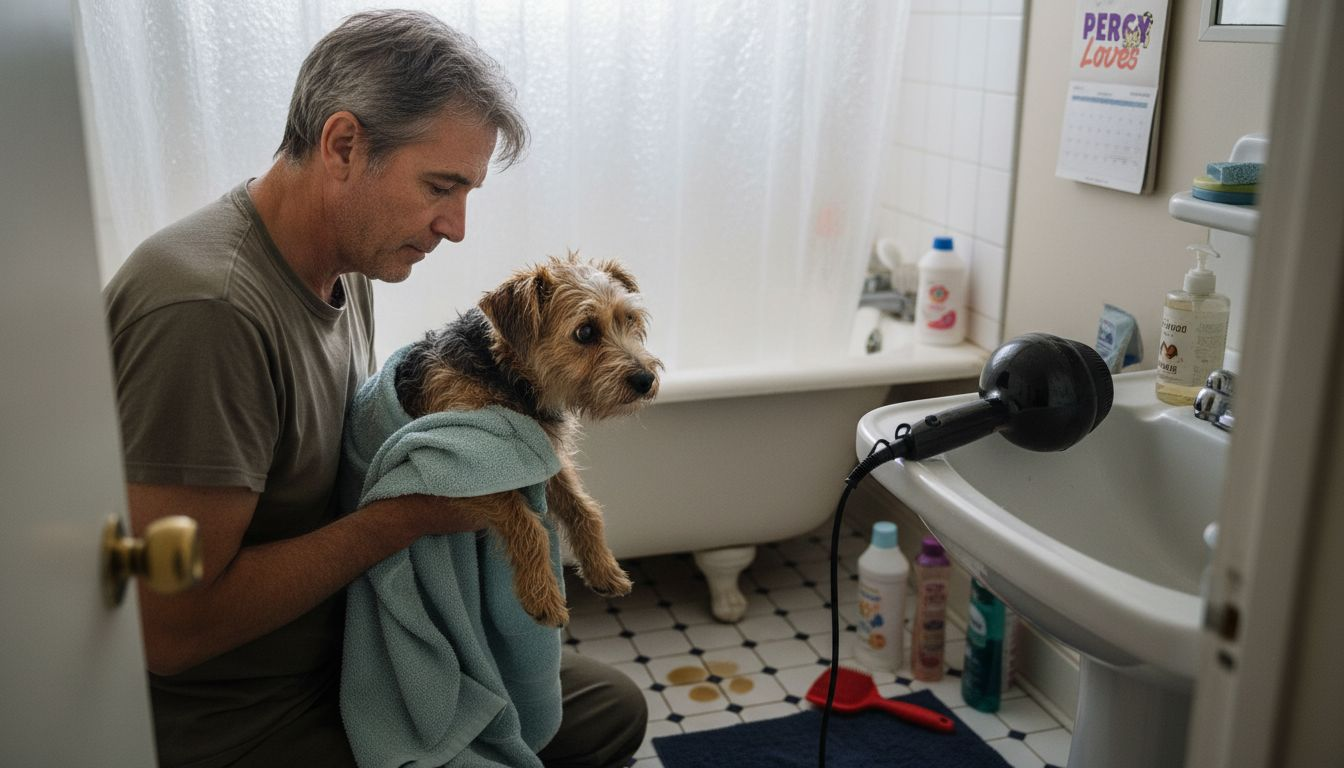 Drying a nervous pet after bath