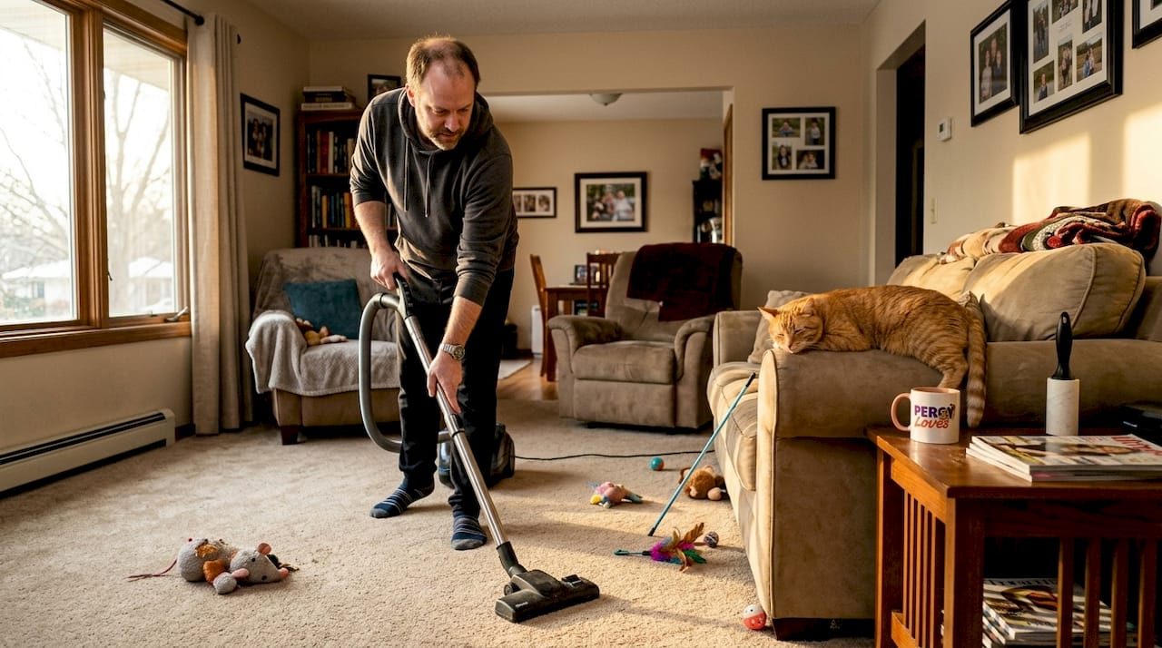 Daily pet area cleaning in lived-in living room