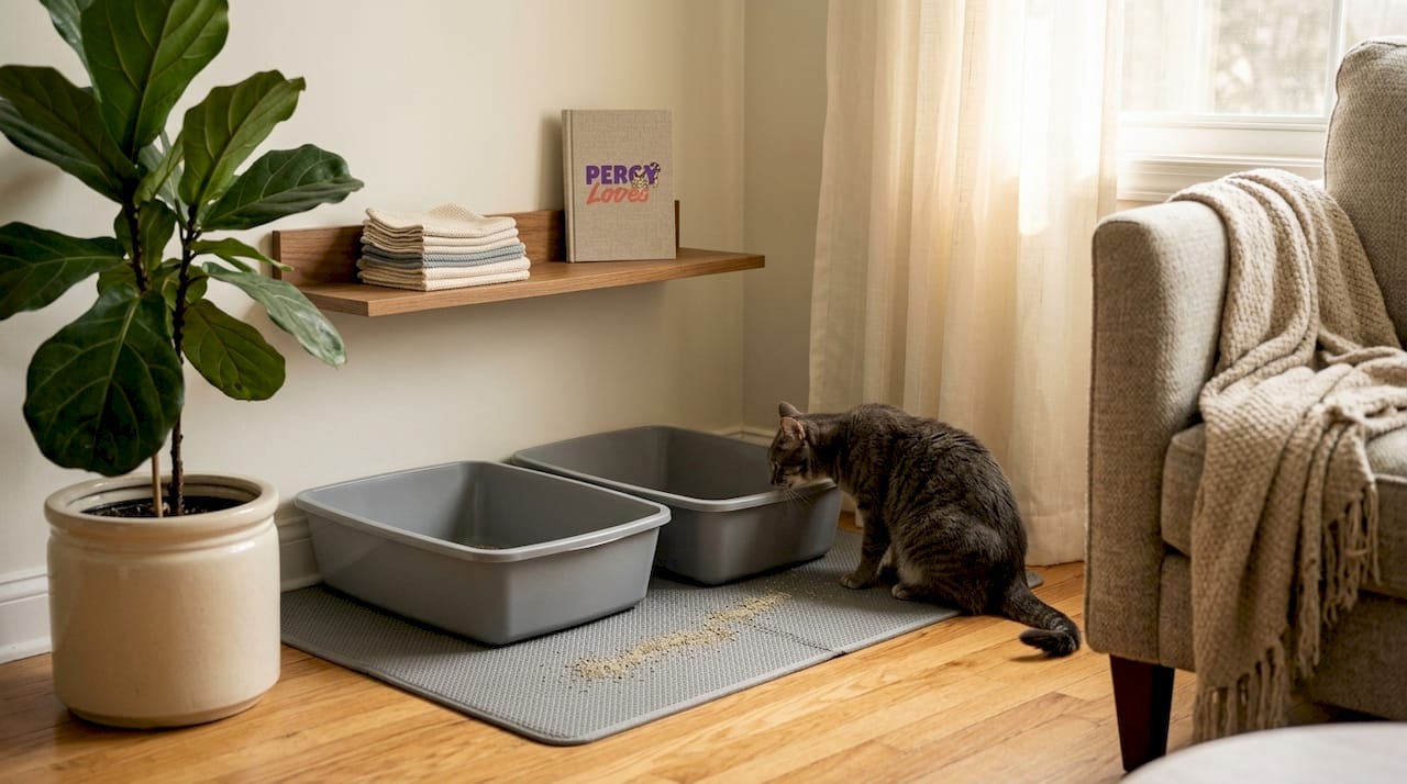 Essential litter box setup in living room