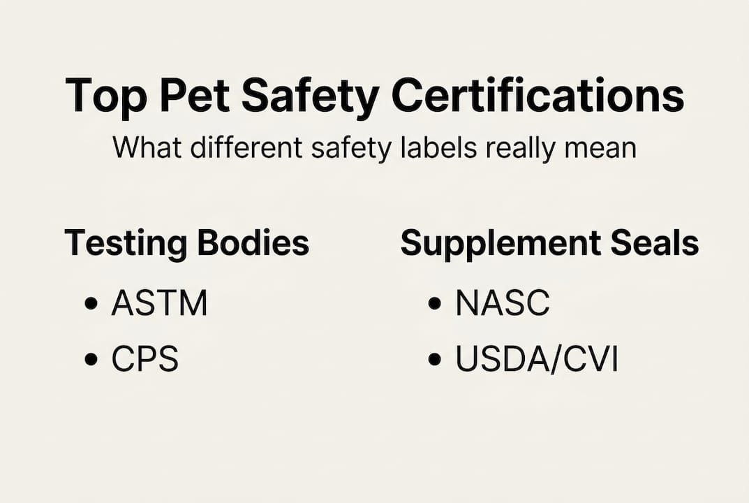 Infographic comparing main pet safety certifications