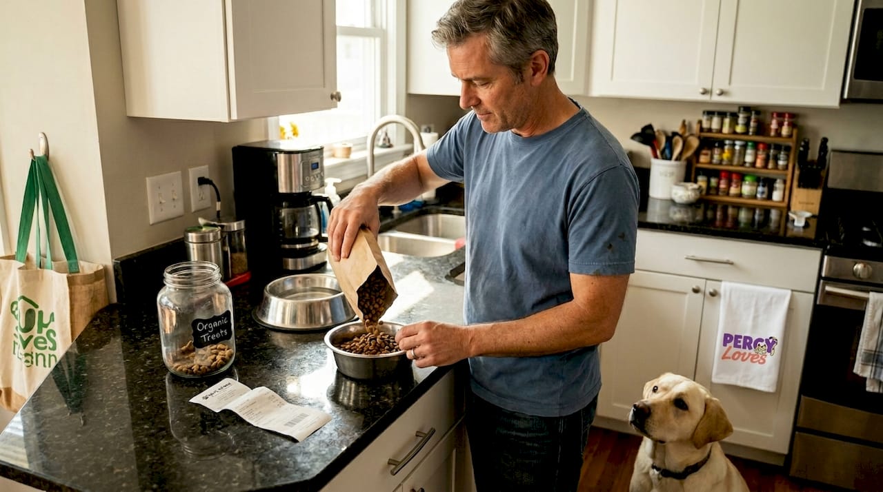 Man preparing sustainable pet food meal
