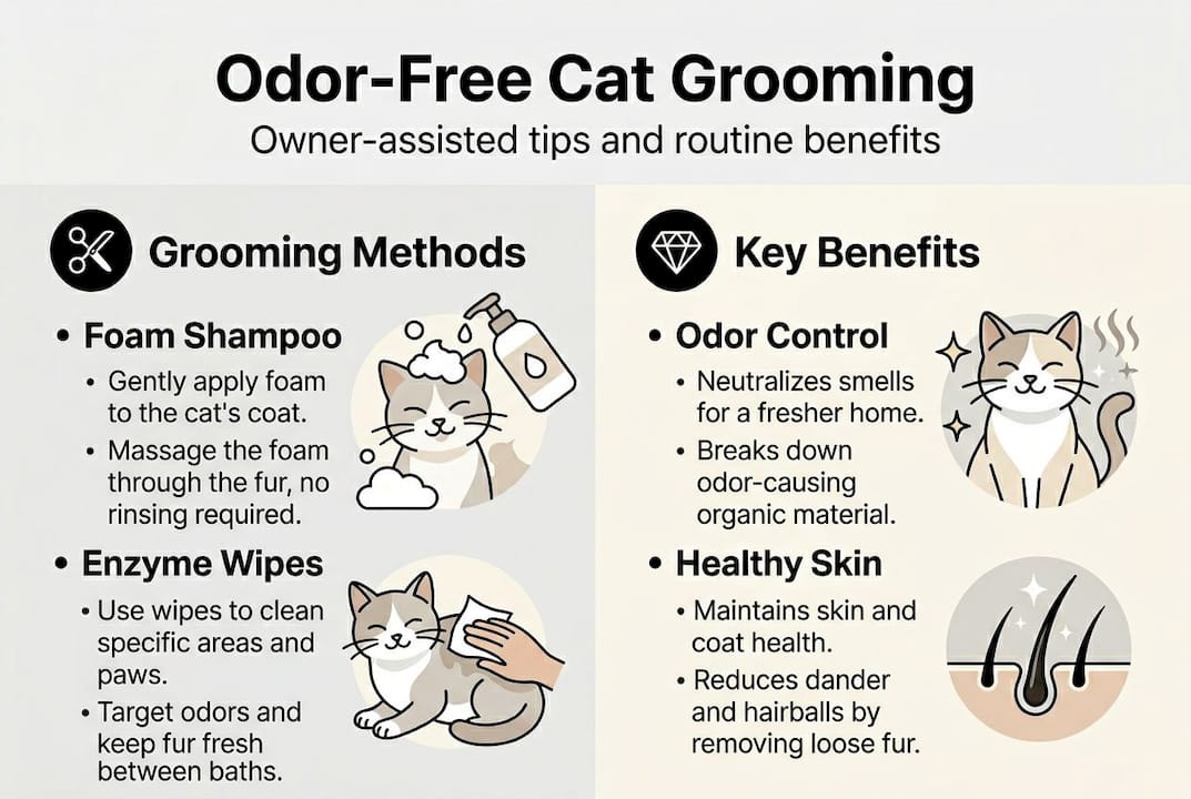 Infographic showing cat grooming methods and benefits