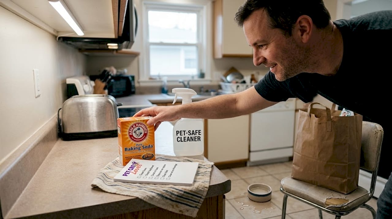 Pet-safe cleaning supplies on kitchen counter