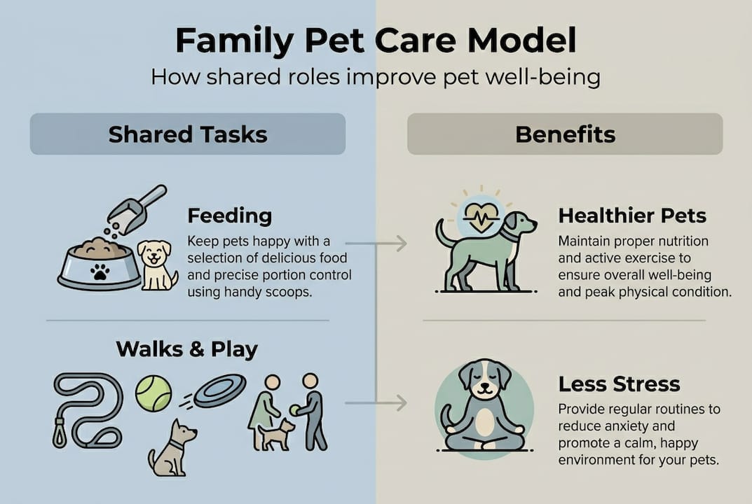 Infographic of shared pet care roles and benefits