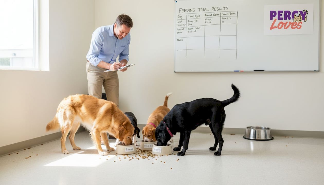 Pet nutritionist overseeing feeding trial in care room