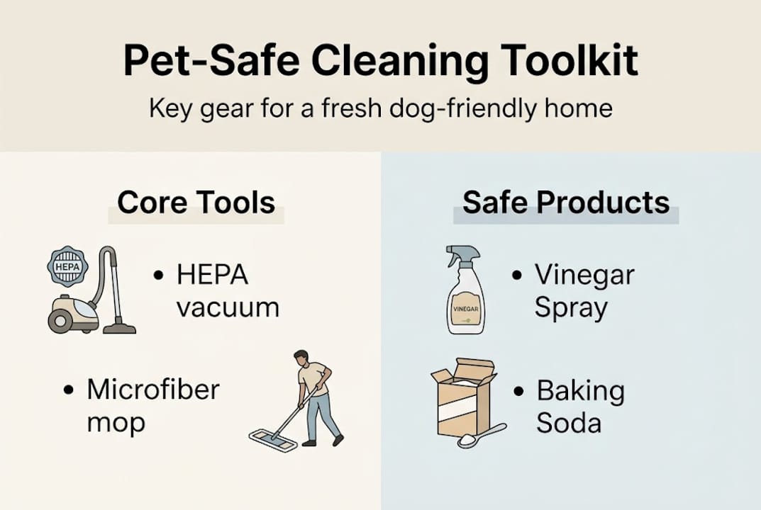 Infographic of pet-safe cleaning toolkit essentials