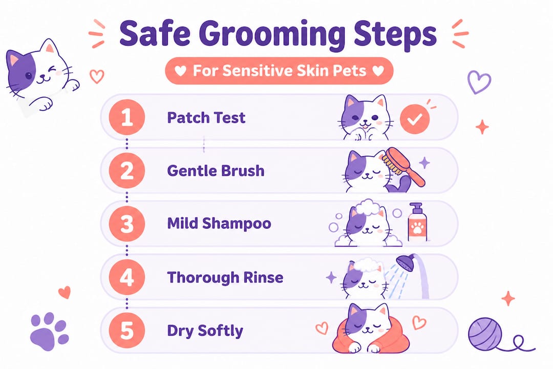Infographic shows five step safe pet grooming process