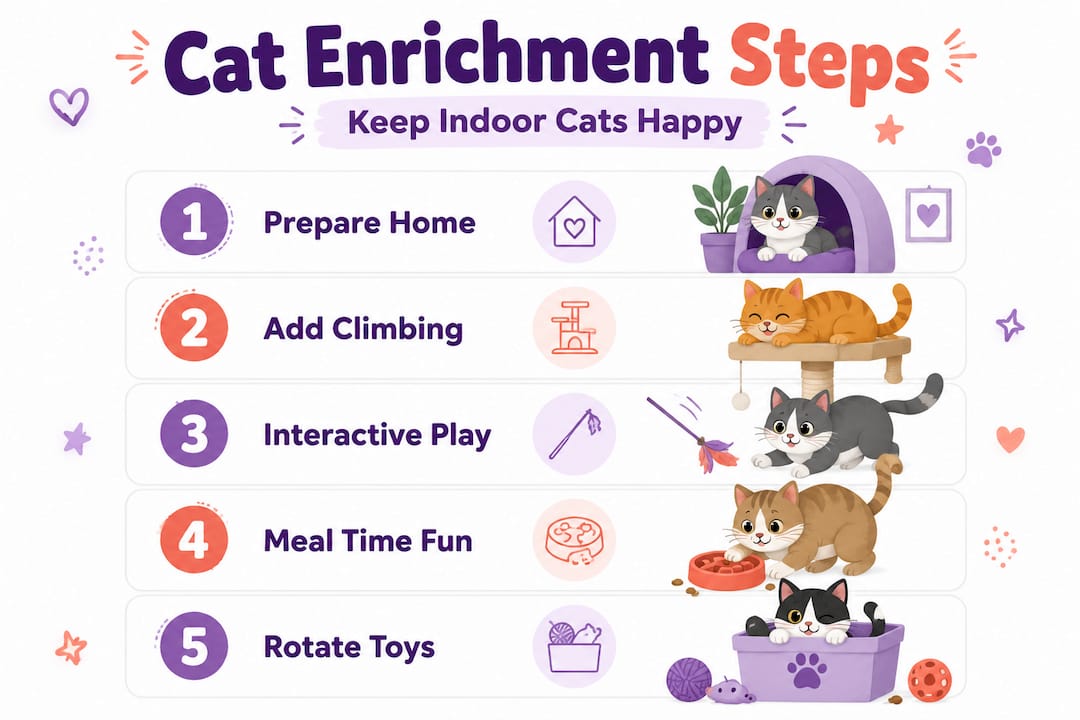 Infographic outlining indoor cat enrichment routine