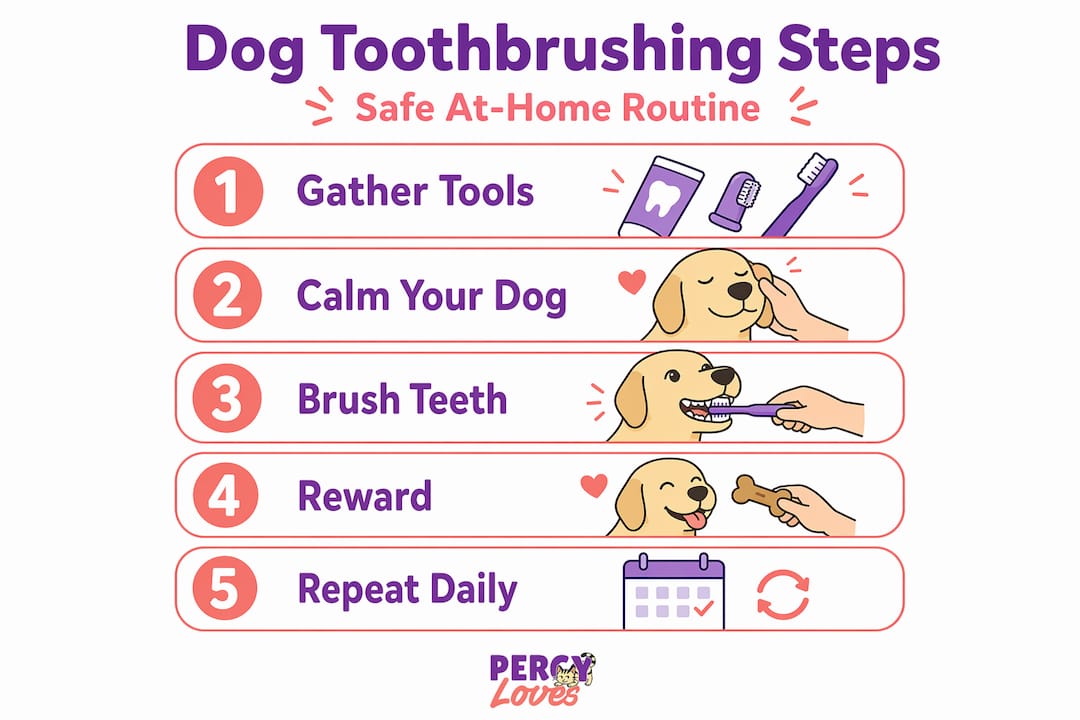 Infographic outlining dog toothbrushing steps