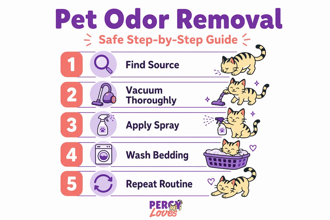 Step-by-step safe pet odor removal infographic
