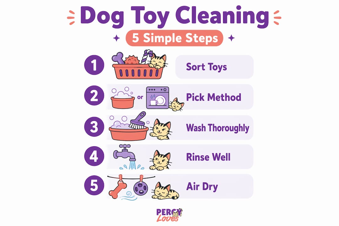 Infographic showing five steps to clean dog toys