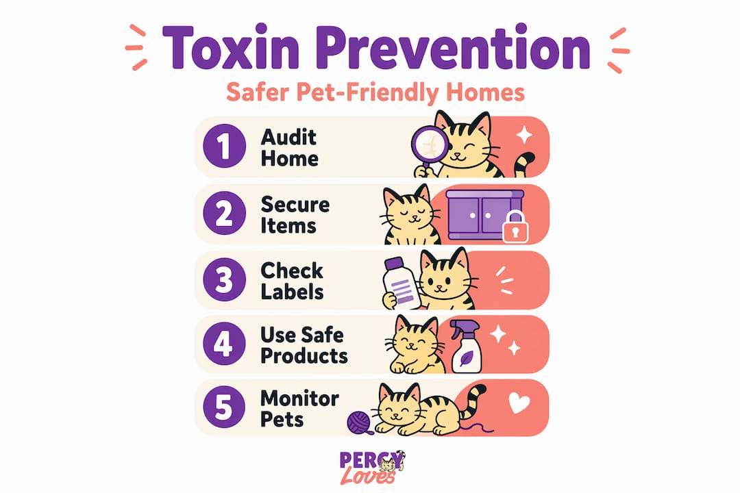 Infographic showing steps for pet toxin prevention