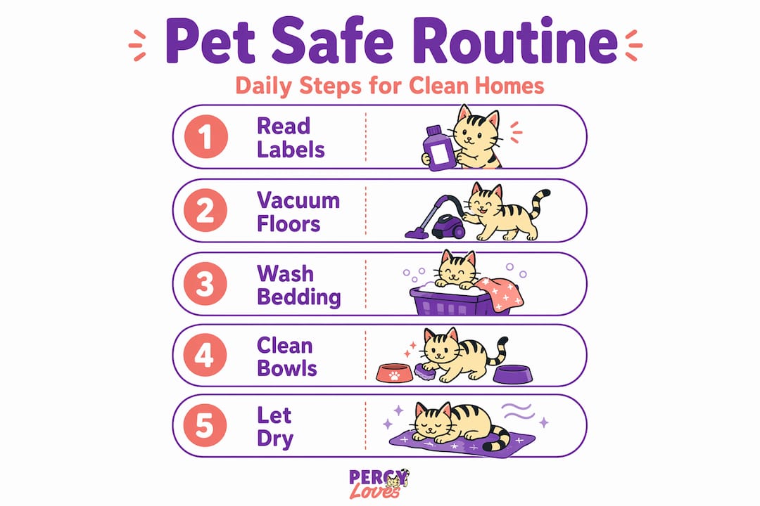 Infographic daily pet-safe cleaning routine steps