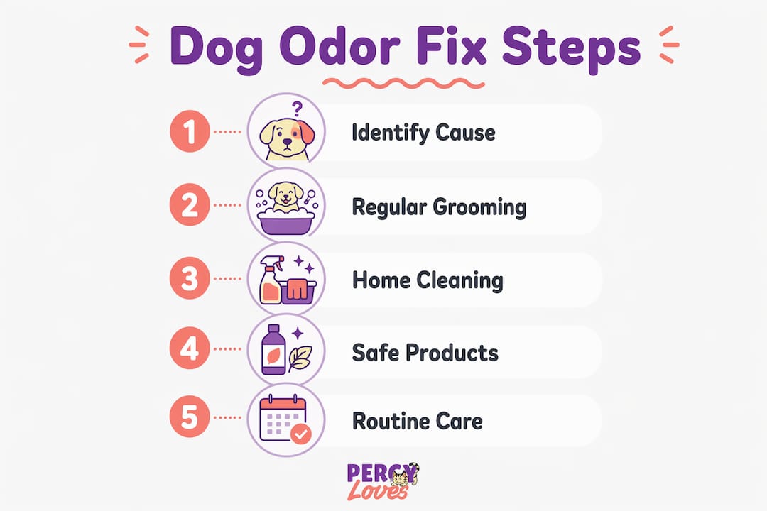 Infographic showing steps to fix dog odor