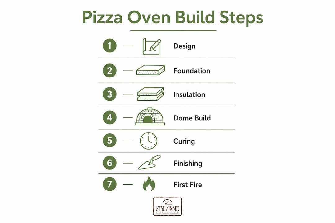 Step-by-step infographic for building pizza oven