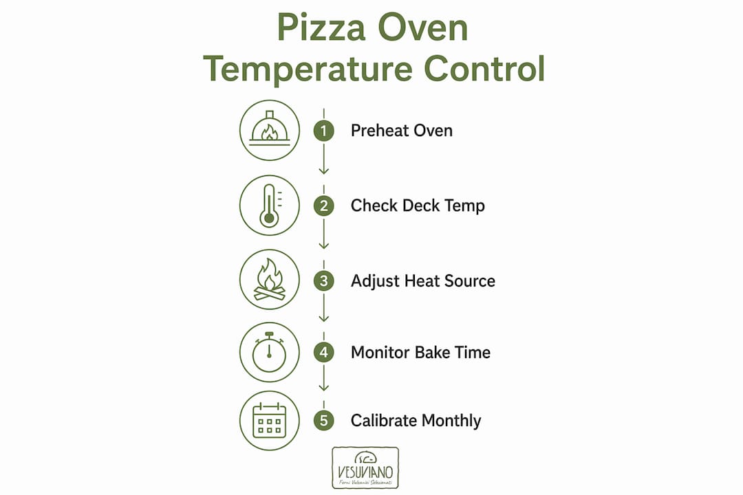Infographic showing pizza oven temperature control steps