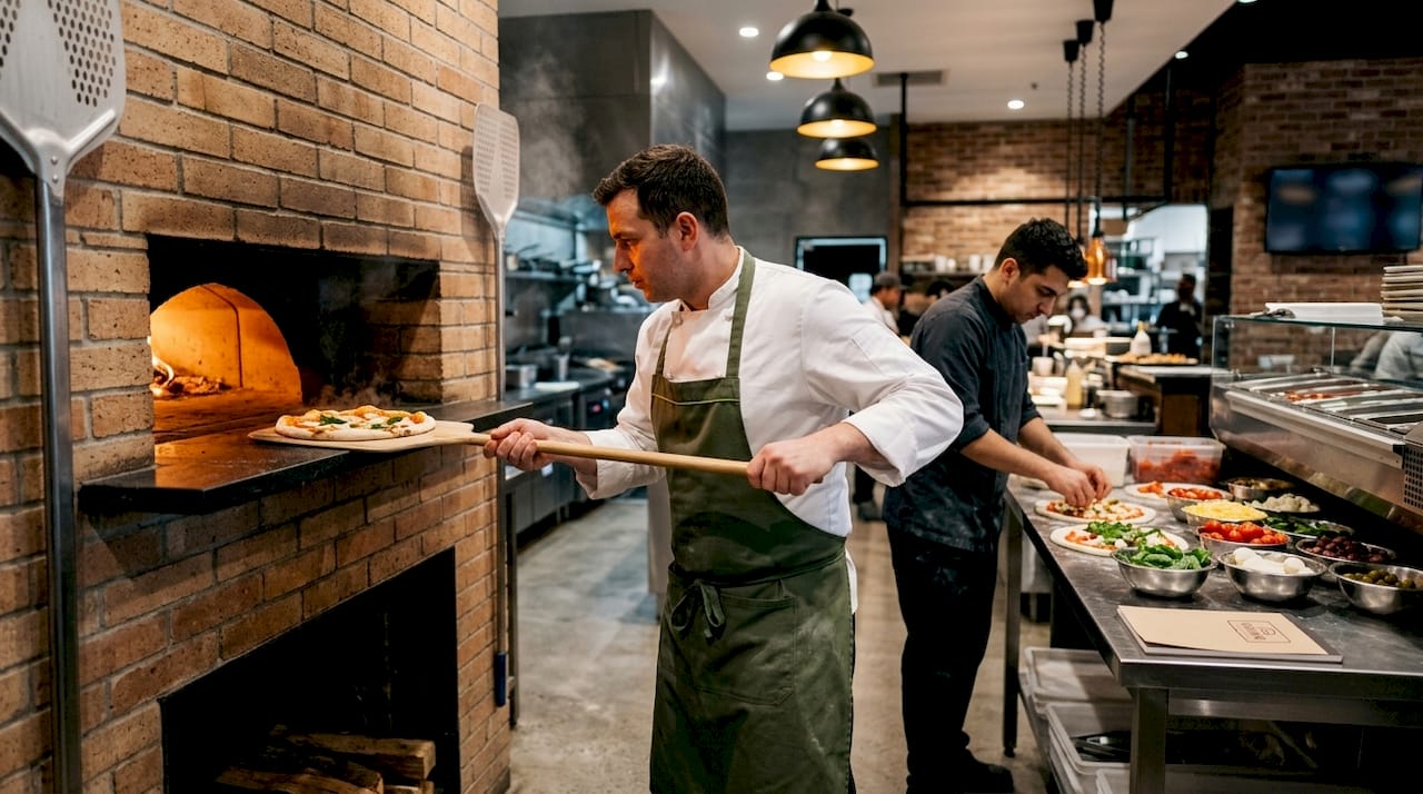 Cucina commerciale con forno a gas in mattoni a focolare statico
