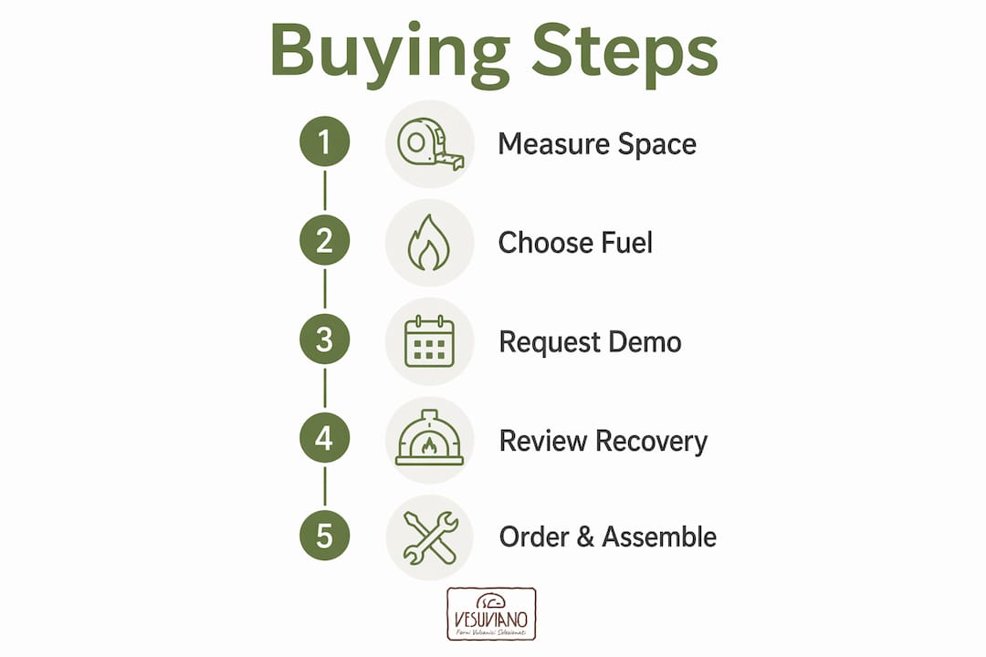 Infographic showing steps to buy commercial pizza oven