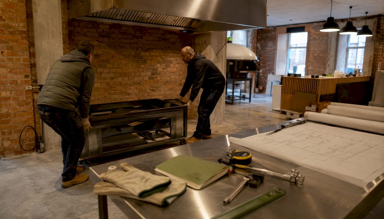 Pizza oven installation in UK restaurant kitchen