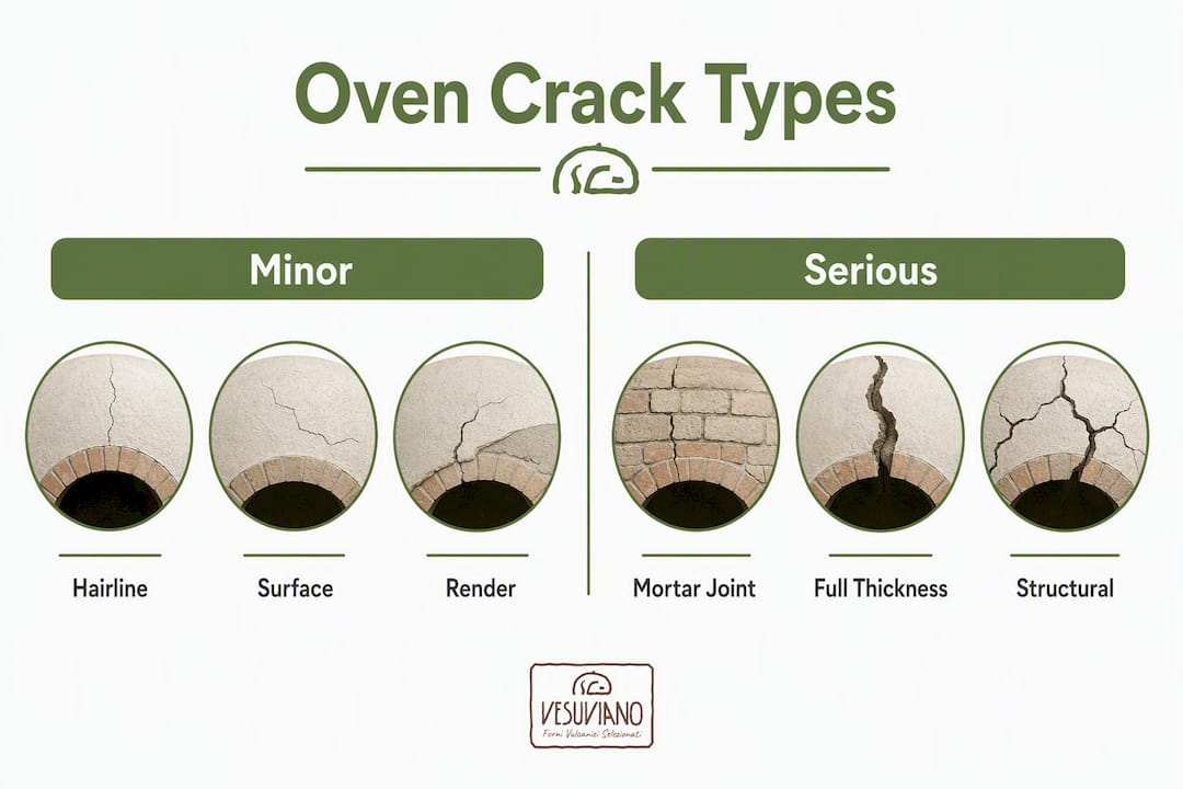 Infographic showing pizza oven crack types