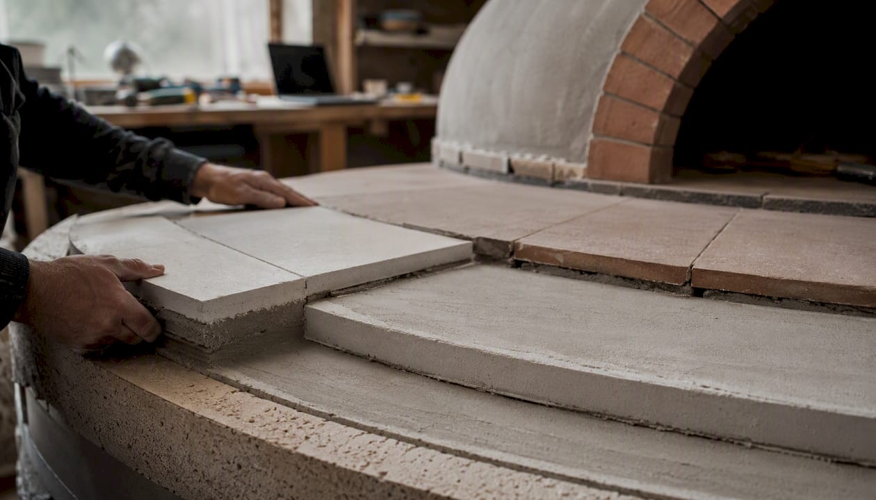 Calcium silicate boards under pizza oven floor