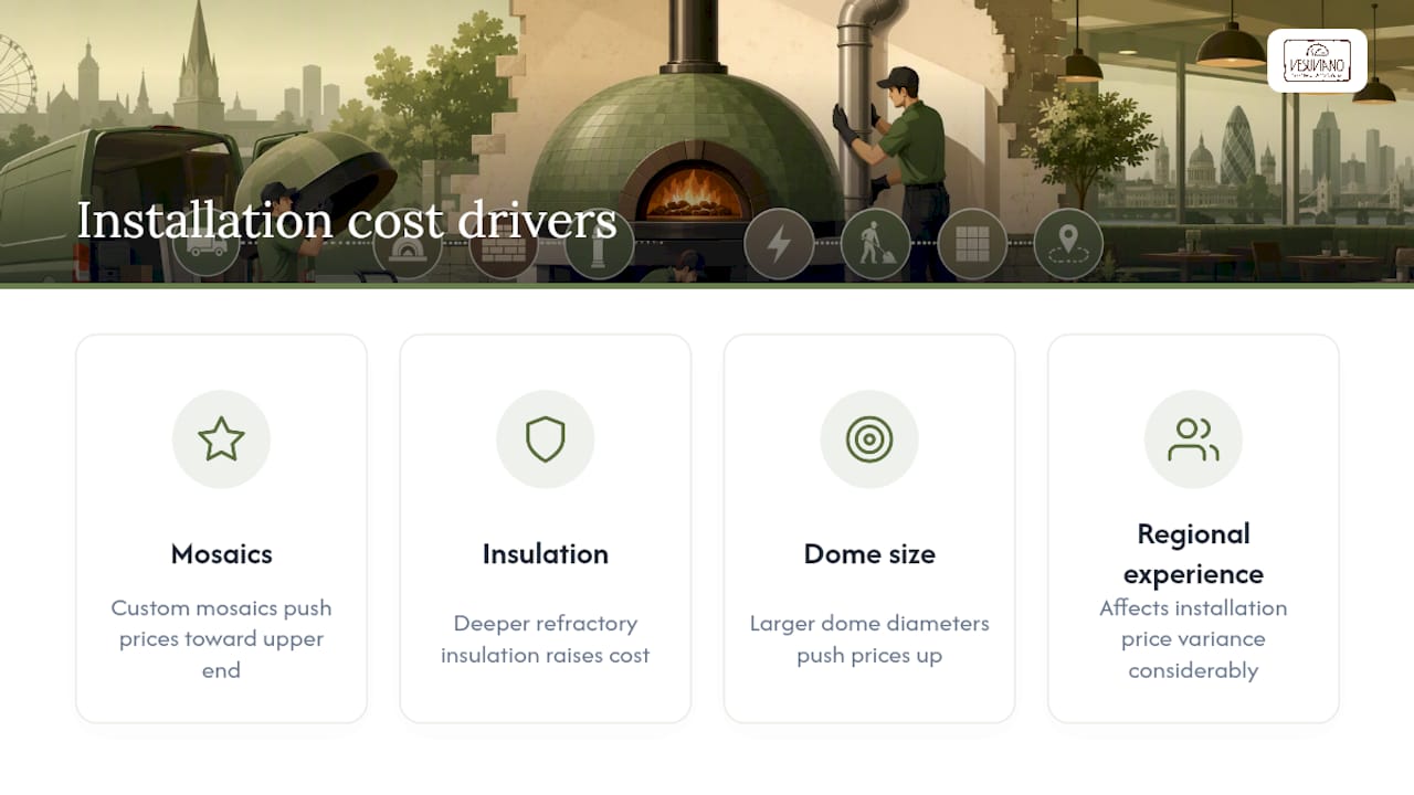 Diagramma di ripartizione dei costi per l'installazione di un forno per pizza