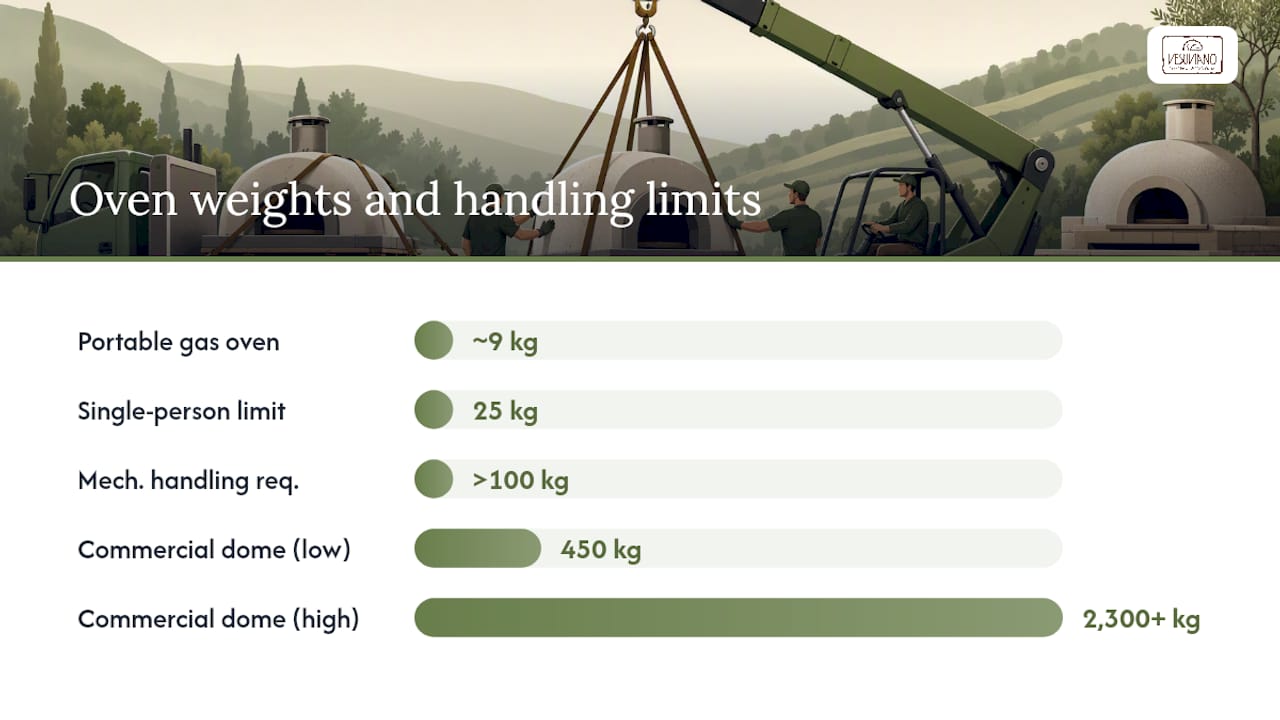 Diagram comparing pizza oven weights and handling