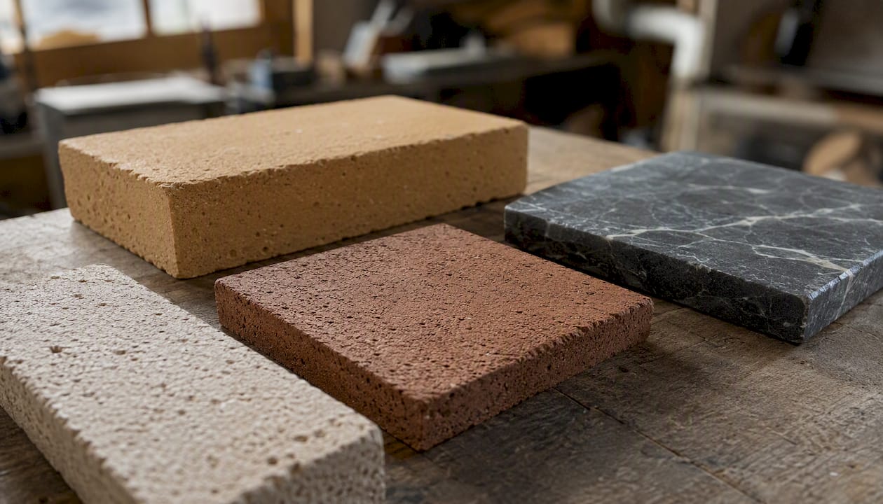 Close-up textures of pizza oven hearth materials
