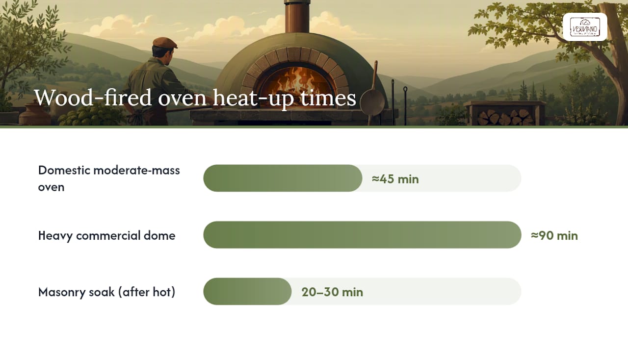 Grafico che confronta i tempi di riscaldamento del forno per pizza per tipo di combustibile