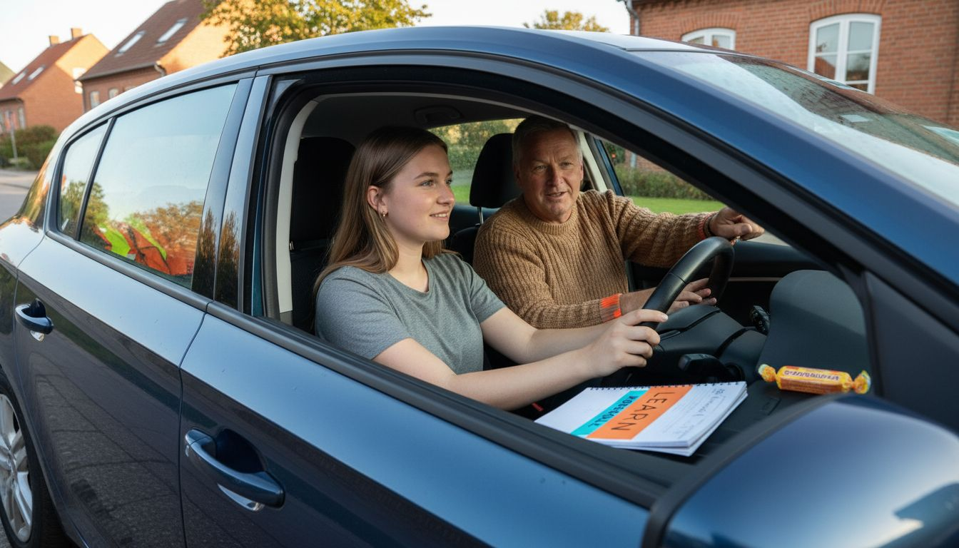 Køreelev og kørelærer sidder sammen i bilen under en køretime