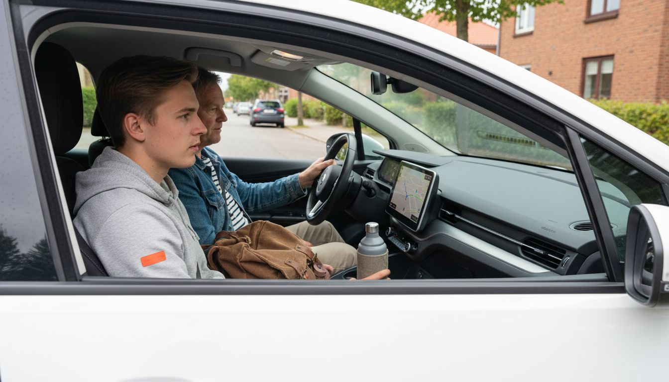 Ung fyr er ude at tage køretimer i en elbil