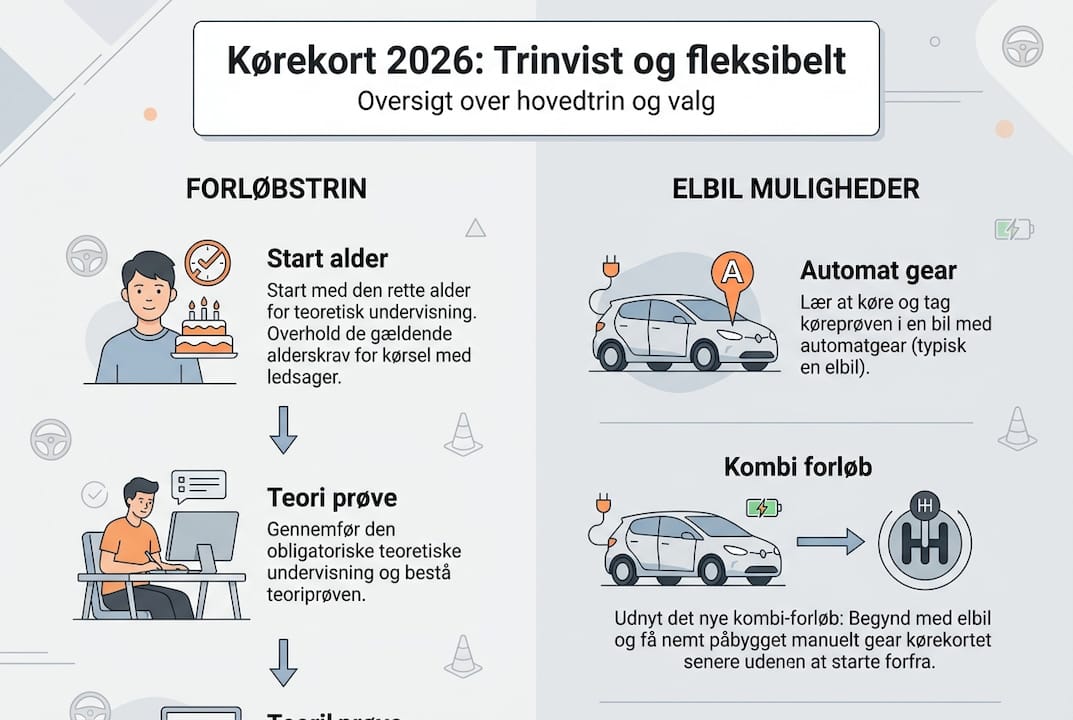 Grafisk oversigt: Sådan får du kørekort – og hvilke muligheder har du med elbiler