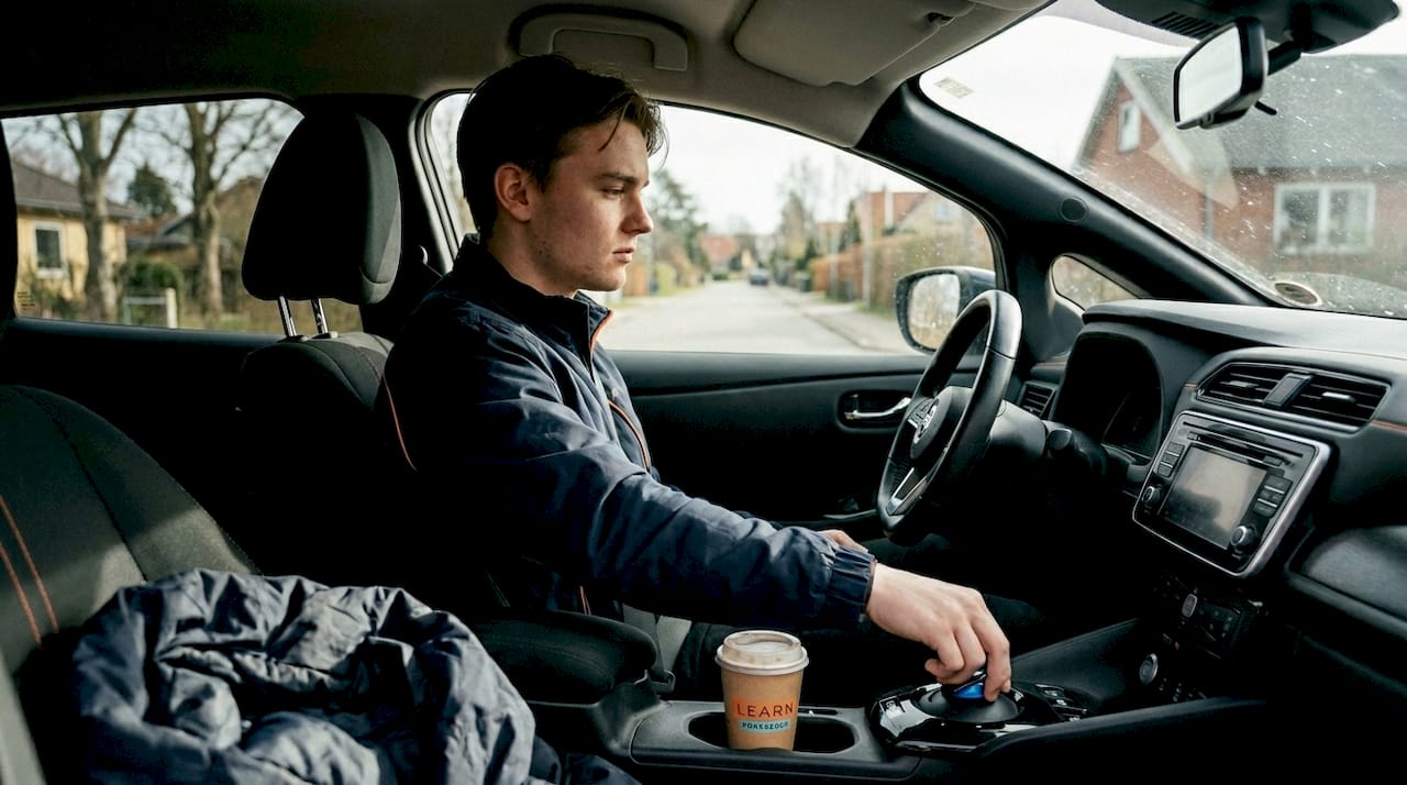Ung bilist kører elbil med automatgear