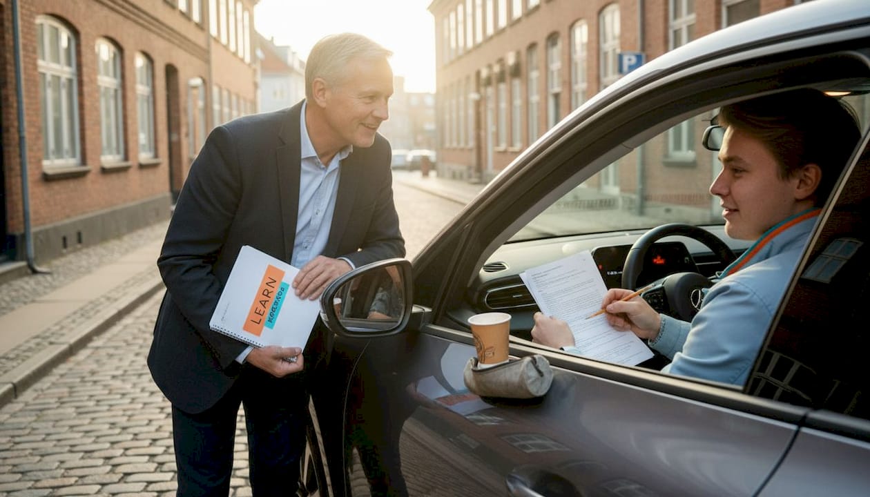 Eleven får en hurtig introduktion til elbil sammen med en erfaren instruktør