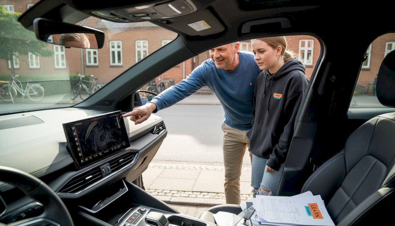 Kørelæreren gennemgår elbilens smarte funktioner