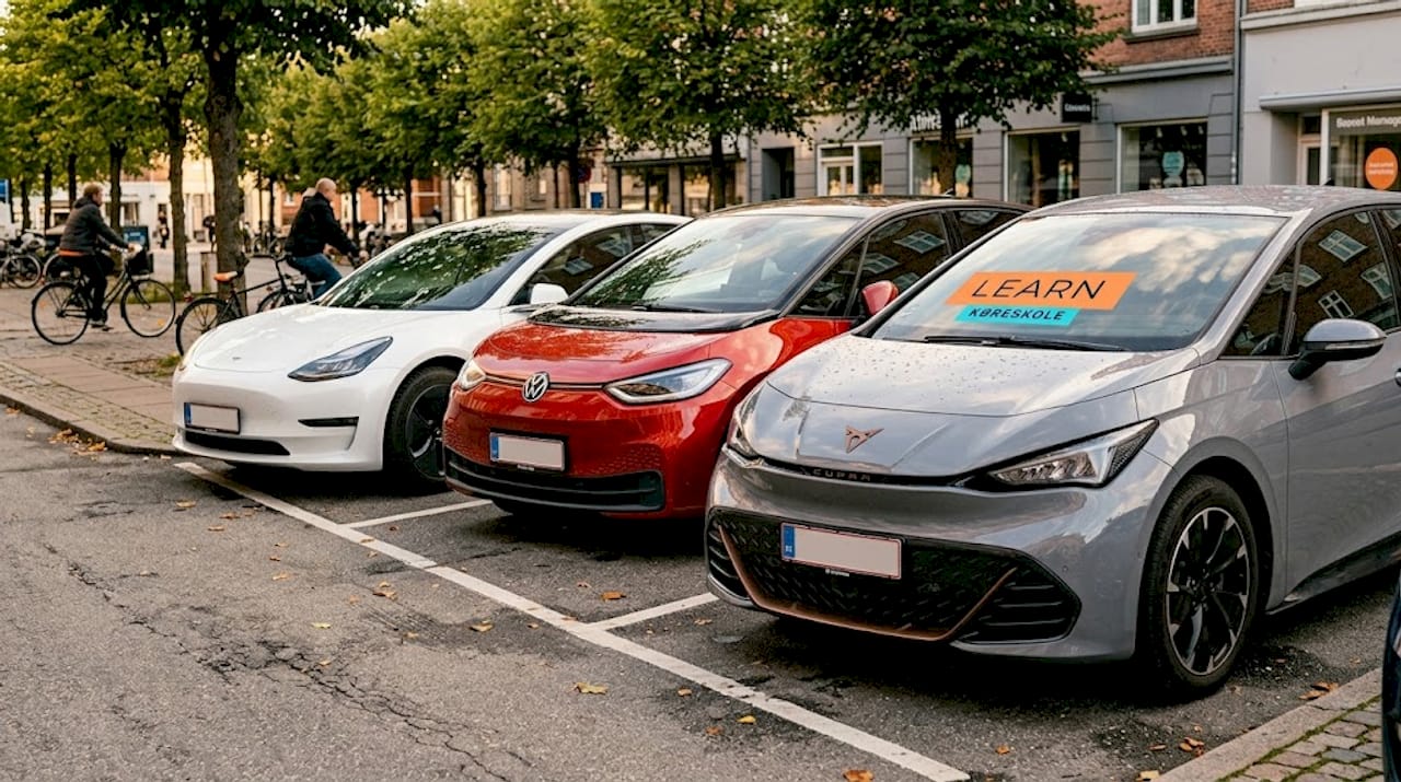 Tre af de mest populære elbiler holder parkeret inde i byen.