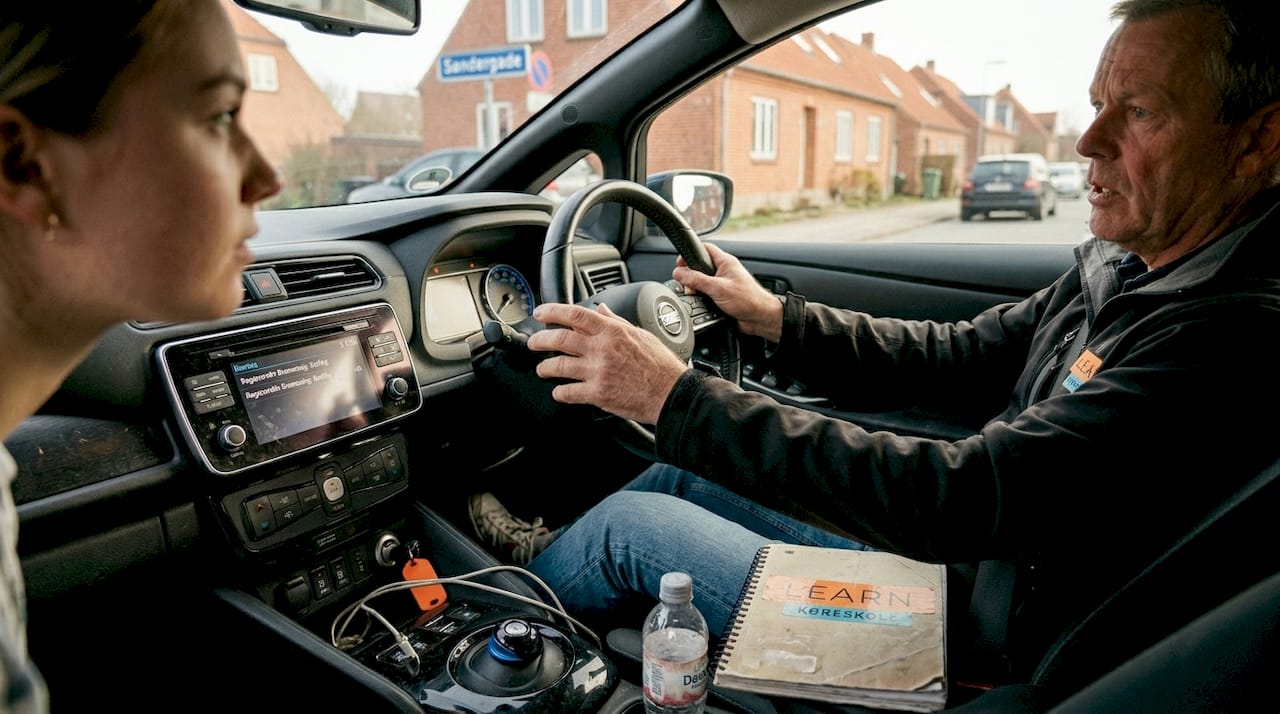 En elev får styr på, hvordan man bruger regenerativ bremsning, når der køres i elbil.