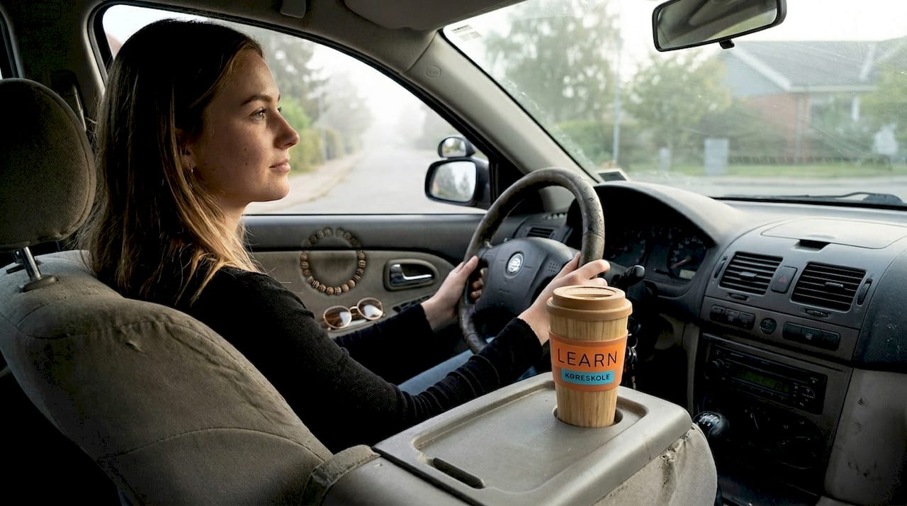 En ung kvinde gør sig klar i bilen