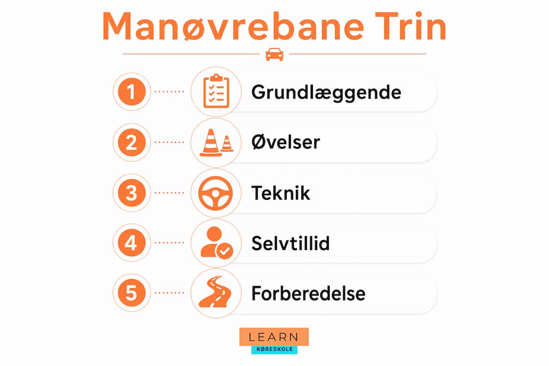 Grafisk oversigt over de forskellige trin i manøvrebanetræningen