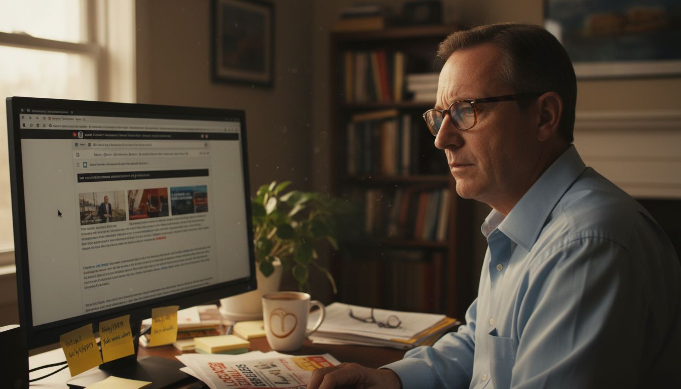 Man checks suspicious news site URL