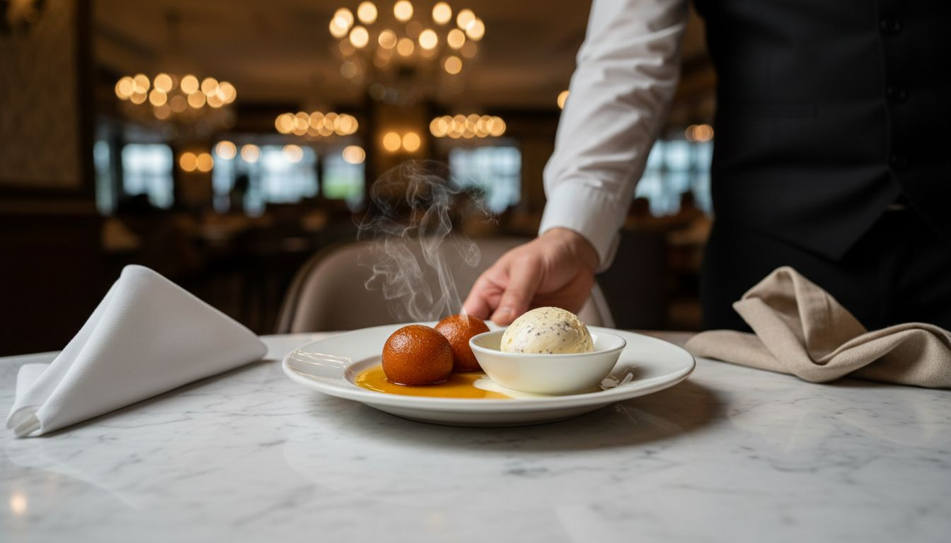 Gulab jamun and ice cream served together