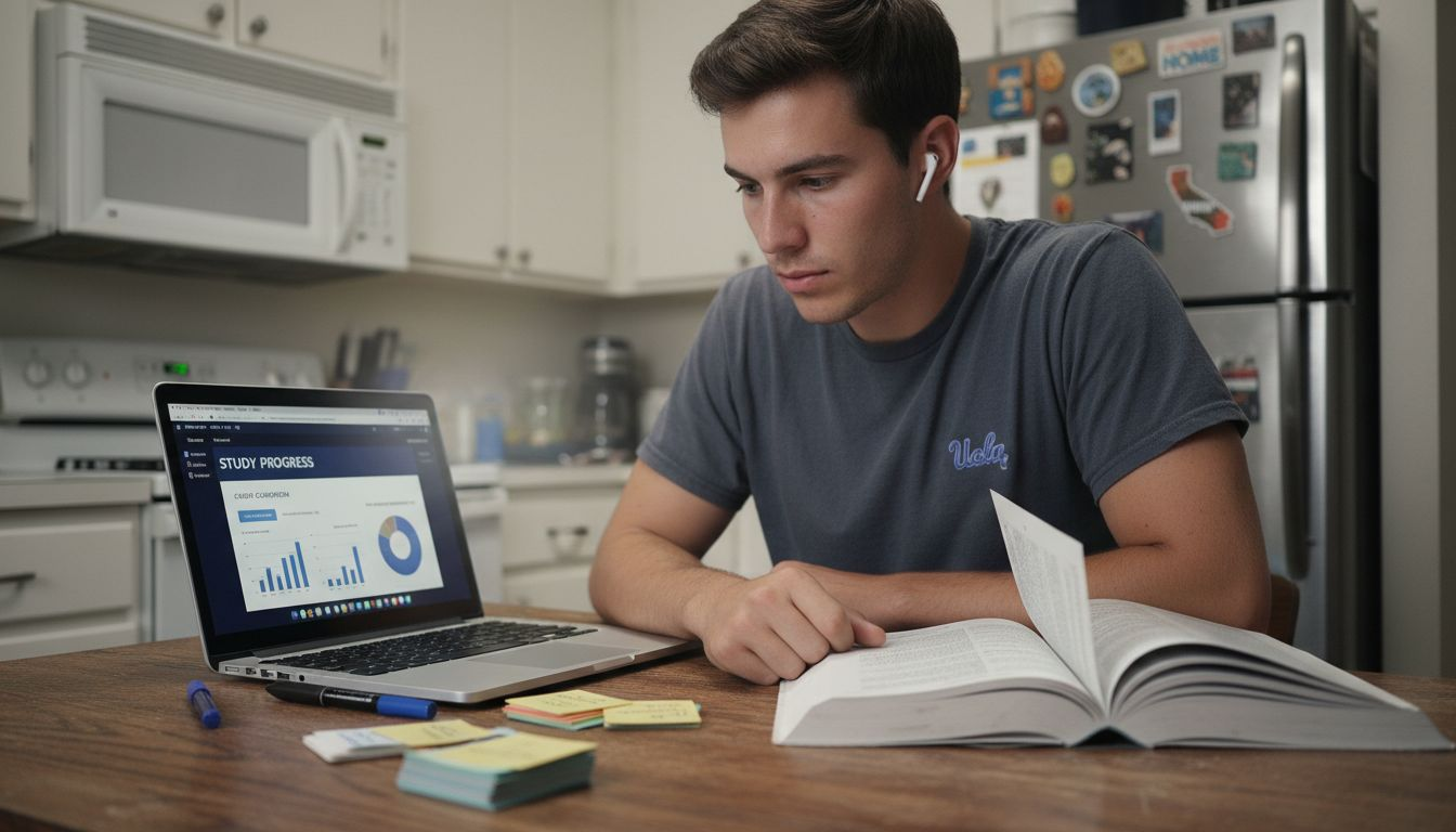 Student examines AI study platform interface