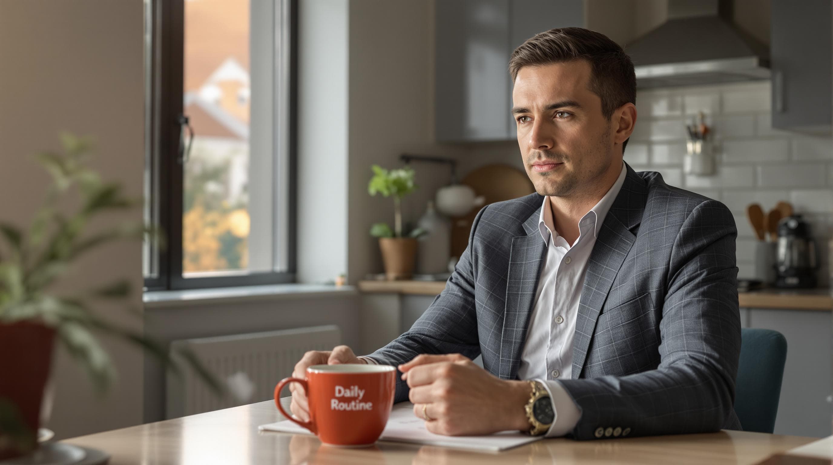 Real estate agent's morning routine with to-do list labeled 'Daily Routine'