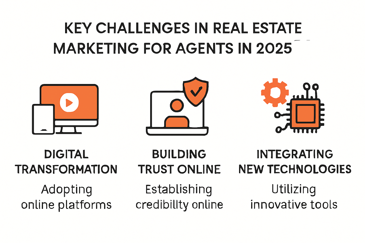 Infographic showing top challenges in real estate marketing for agents in 2025