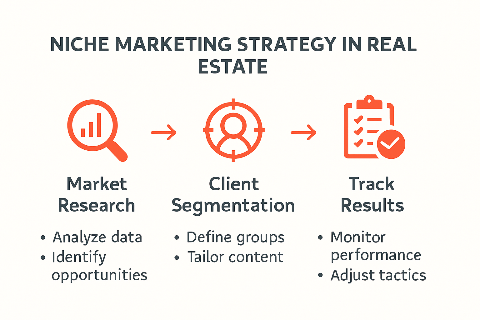 Step-by-step infographic on niche marketing strategy development in real estate