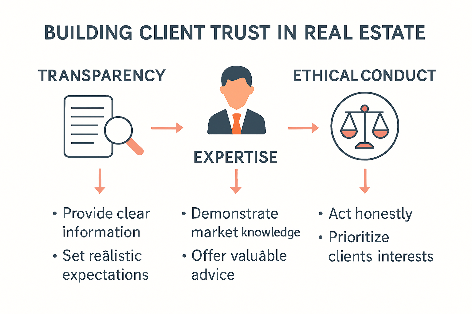 Infographic showing steps to build real estate client trust