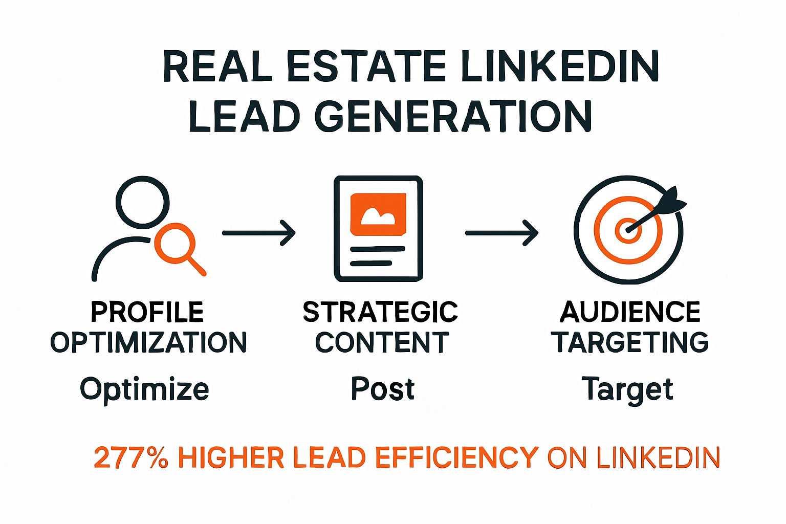 Step-by-step LinkedIn lead generation infographic for real estate pros