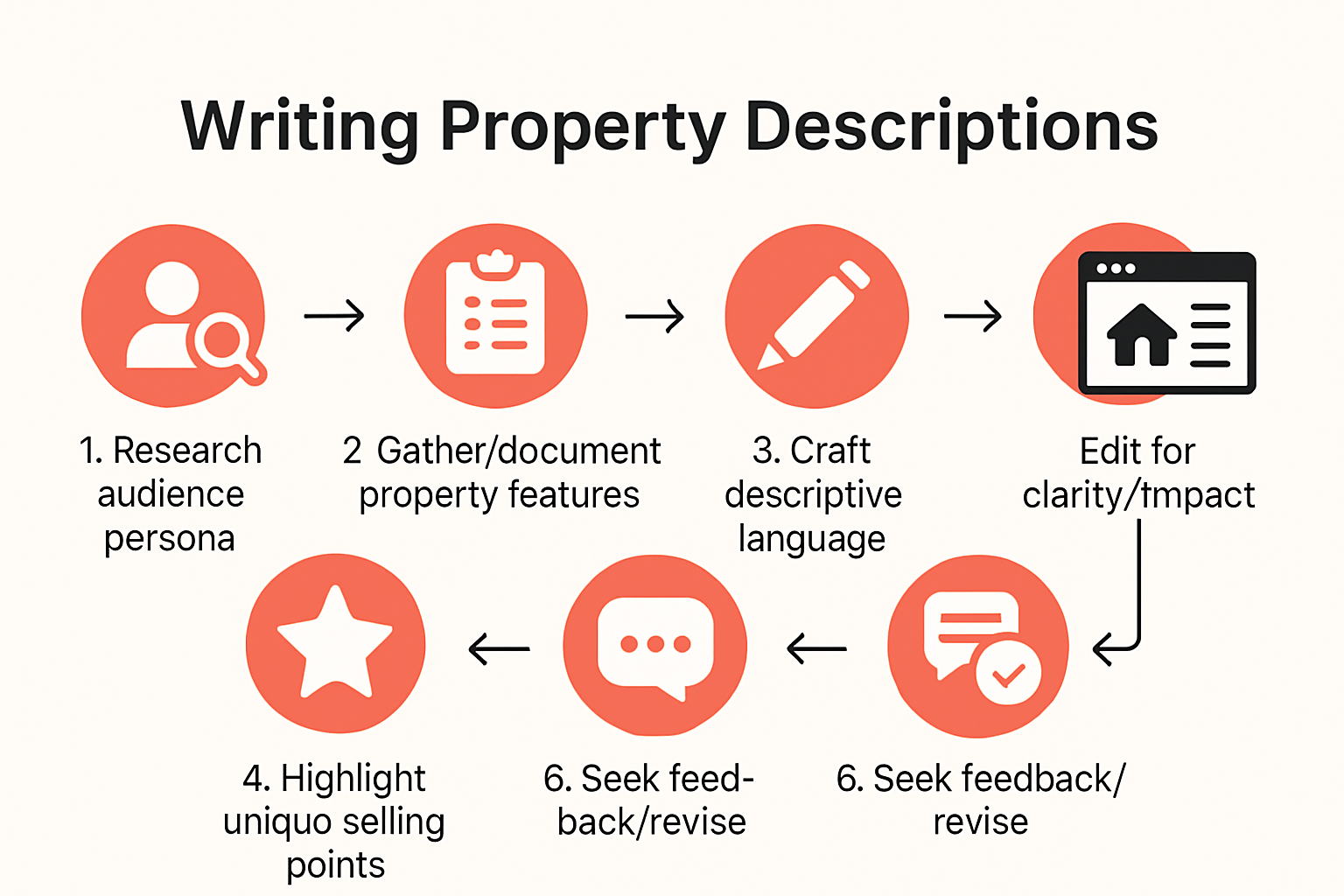 Infographic overview of steps to write property descriptions