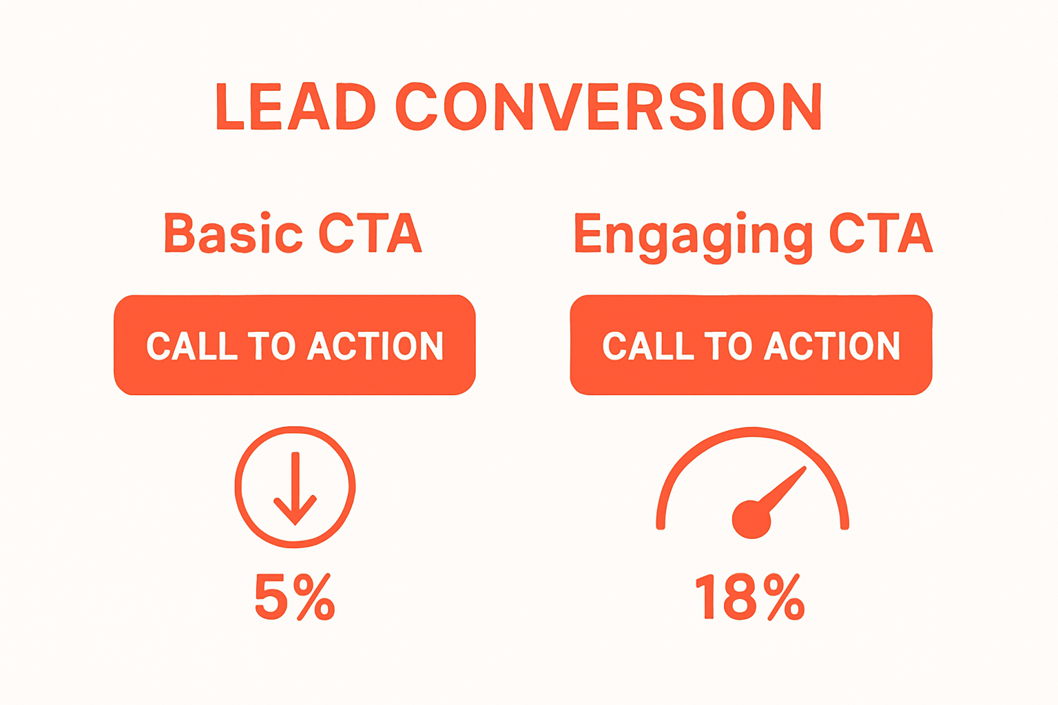 Visual comparison of basic vs. engaging real estate CTA buttons and resulting conversions